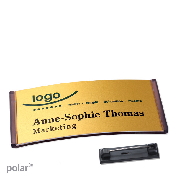 10 Namensschilder polar alu-complete Nadel 74 x 34 mm | transluzent|anthrazit | gold, Kunststoff