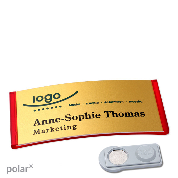 10 Namensschilder polar alu-complete magnet 74 x 34 mm | transluzent|rot | gold | smag Magnet, Kunststoff