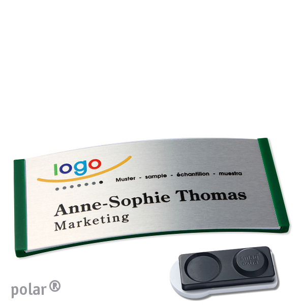 10 Namensschilder polar alu-complete magnet 74 x 34 mm | grün | silber | smag Magnet, extra stark, Kunststoff