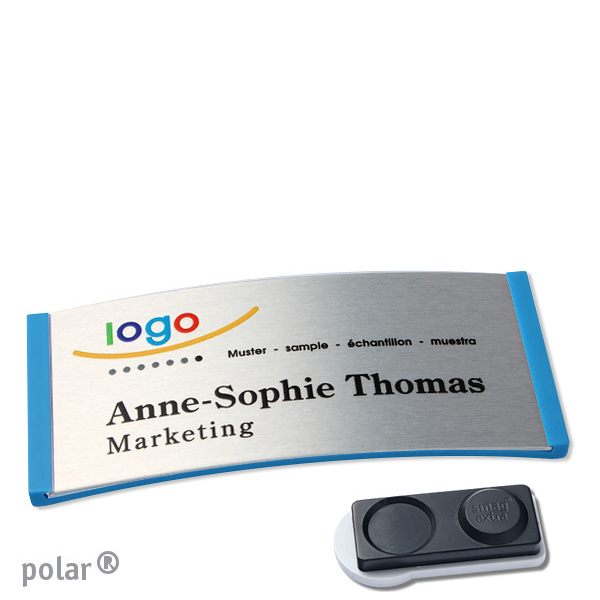 10 Namensschilder polar alu-complete magnet 74 x 34 mm | mittelblau | silber | smag Magnet, extra stark, Kunststoff