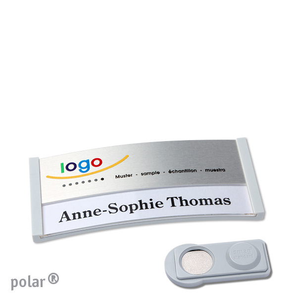 10 Namensschilder polar alu-print Magnet 65 x 30 mm | hellgrau | silber | smag Magnet, Kunststoff
