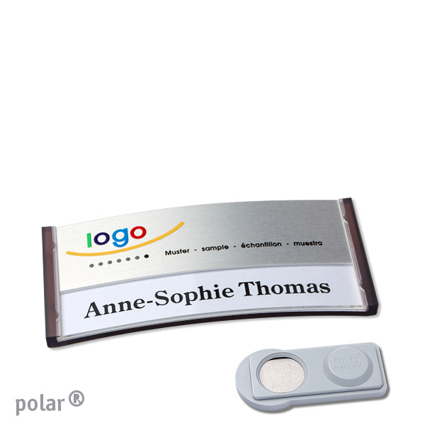 10 Namensschilder polar alu-print Magnet 65 x 30 mm | transluzent|anthrazit | silber | smag Magnet, Kunststoff