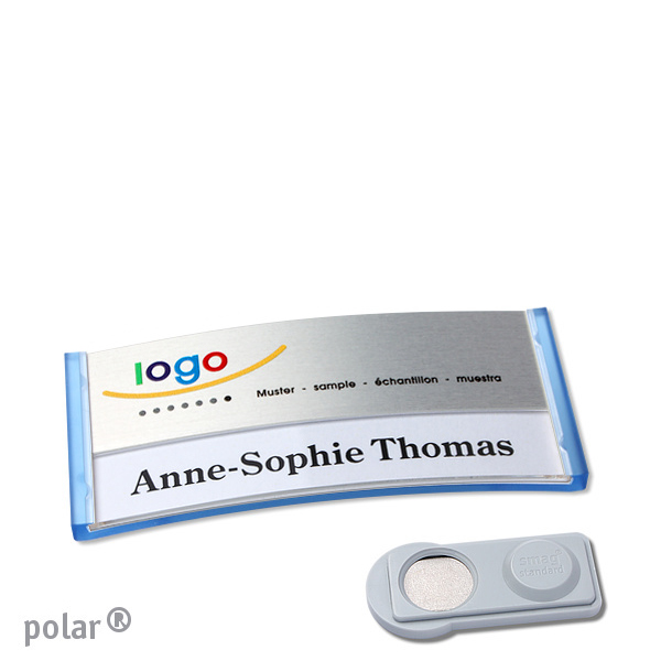 10 Namensschilder polar alu-print Magnet 65 x 30 mm | transluzent|blau | silber | smag Magnet, Kunststoff