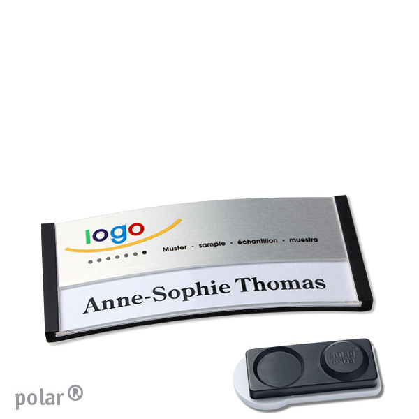 10 Namensschilder polar alu-print Magnet 65 x 30 mm | schwarz | silber | smag Magnet, extra stark, Kunststoff