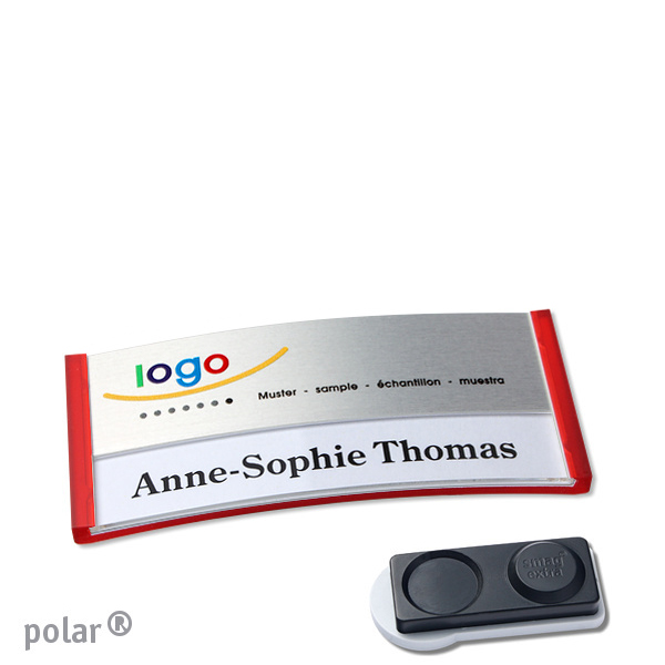 10 Namensschilder polar alu-print Magnet 65 x 30 mm | transluzent|rot | silber | smag Magnet, extra stark, Kunststoff