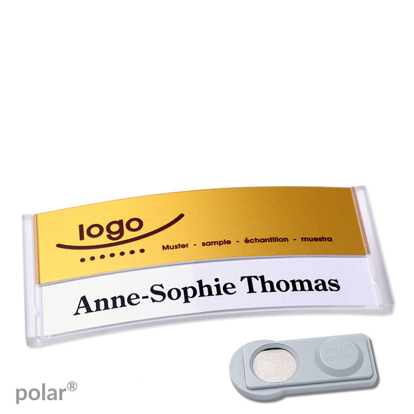10 Namensschilder polar alu-print Magnet 74 x 34 mm | transparent | gold | smag Magnet, Kunststoff