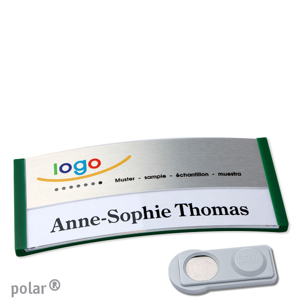 10 Namensschilder polar alu-print Magnet 74 x 34 mm | grün | silber | smag Magnet, Kunststoff