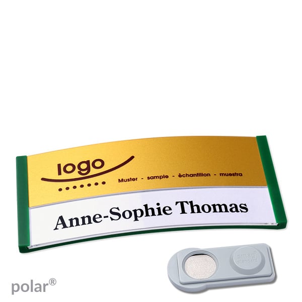 10 Namensschilder polar alu-print Magnet 74 x 34 mm | grün | gold | smag Magnet, Kunststoff