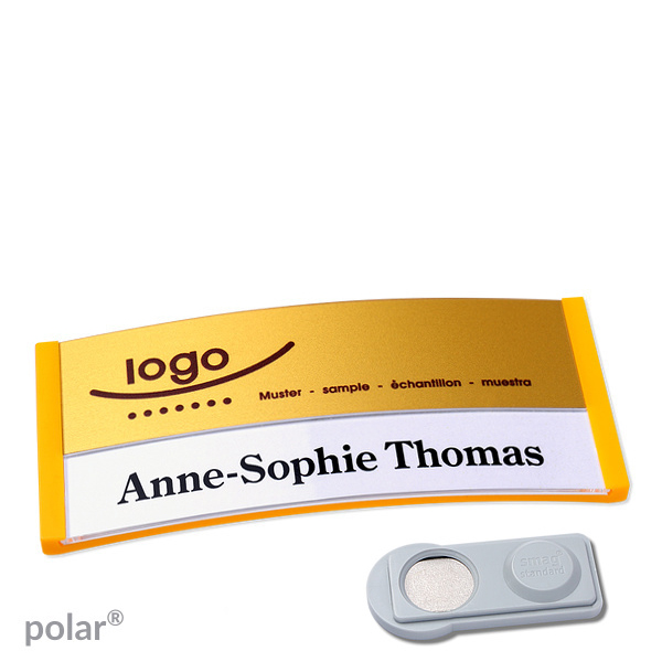 10 Namensschilder polar alu-print Magnet 74 x 34 mm | gelb | gold | smag Magnet, Kunststoff