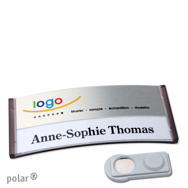 10 Namensschilder polar alu-print Magnet 74 x 34 mm | transluzent|anthrazit | silber | smag Magnet, Kunststoff