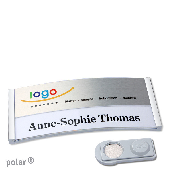 10 Namensschilder polar alu-print Magnet 74 x 34 mm | edelstahl | silber | smag Magnet, Kunststoff