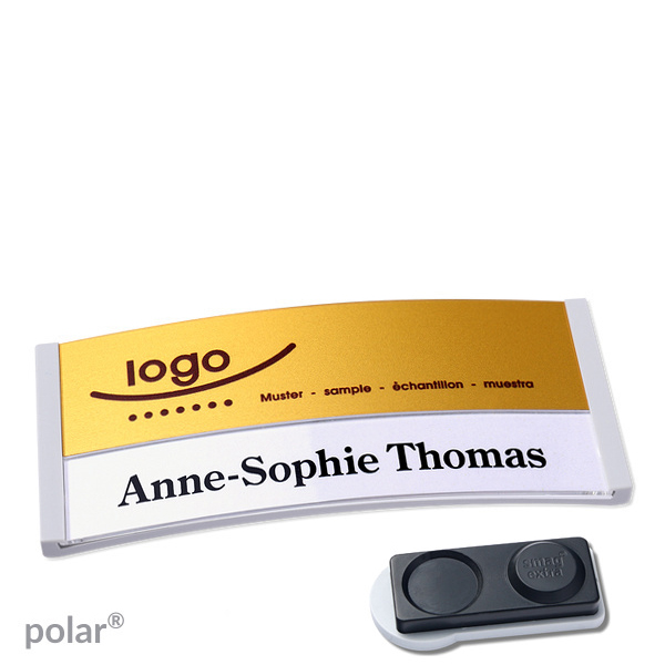 10 Namensschilder polar alu-print Magnet 74 x 34 mm | hellgrau | gold | smag Magnet, extra stark, Kunststoff