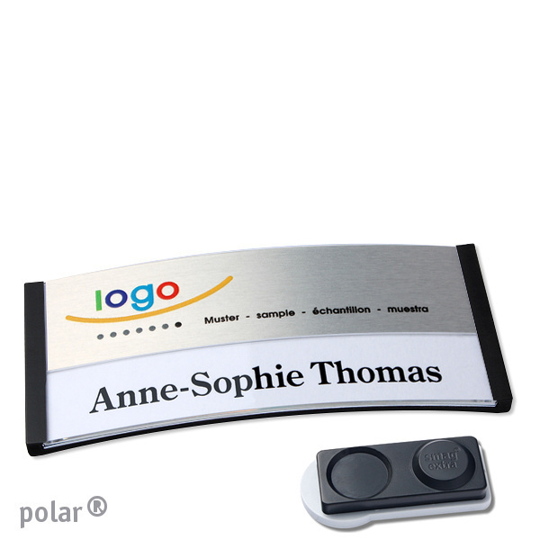10 Namensschilder polar alu-print Magnet 74 x 34 mm | schwarz | silber | smag Magnet, extra stark, Kunststoff