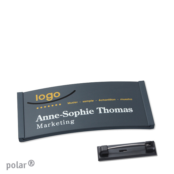 10 Namensschilder polar color-complete magnet 65 x 30 mm | anthrazit | Edelstahl-Rastnadel, Kunststoff