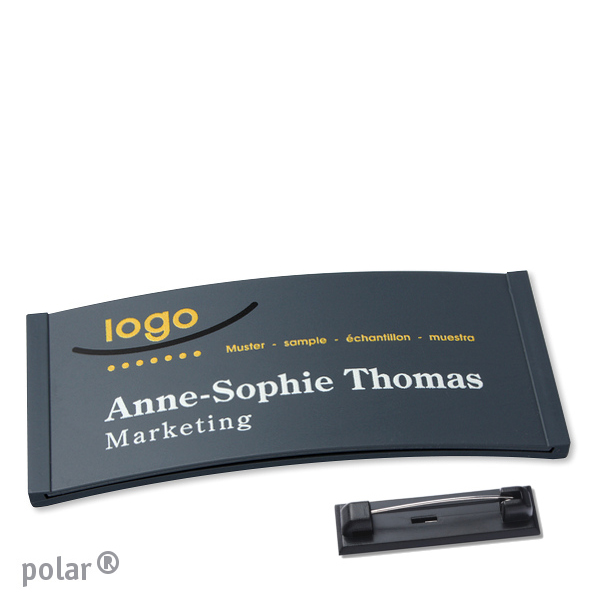 10 Namensschilder polar color-complete Nadel 74 x 34 mm | anthrazit, Kunststoff