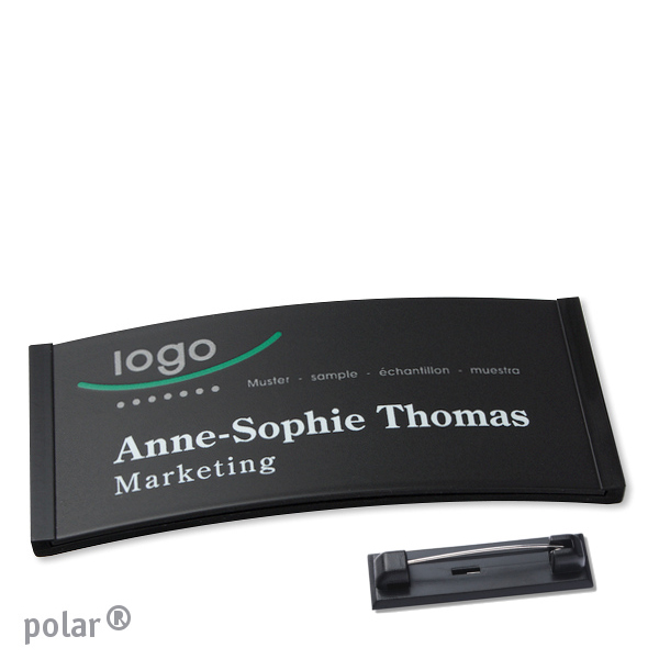 10 Namensschilder polar color-complete Nadel 74 x 34 mm | schwarz, Kunststoff