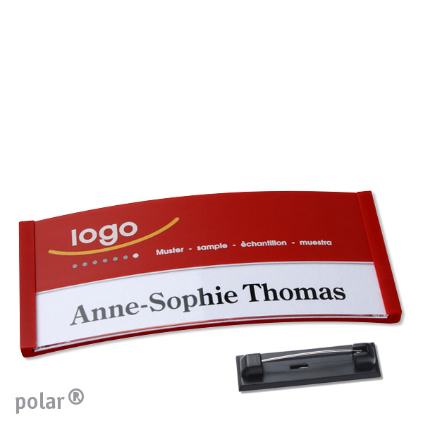 10 Namensschilder polar color-print Nadel 74 x 34 mm | rot, Kunststoff