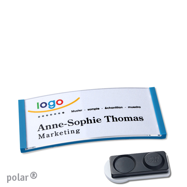 10 Namensschilder polar , magnetisch 65 x 30 mm | mittelblau | smag Magnet, extra stark, Kunststoff