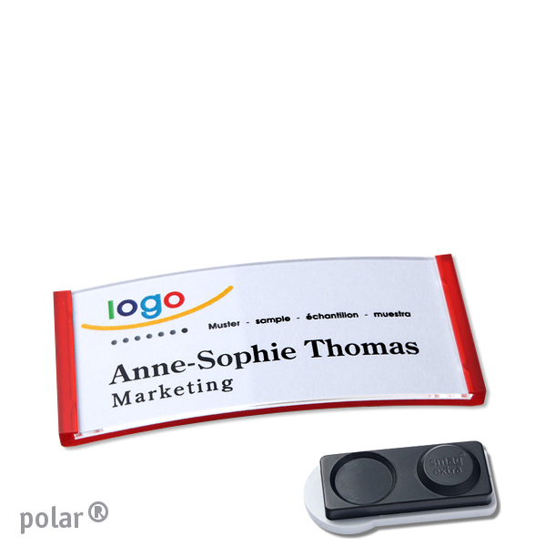10 Namensschilder polar , magnetisch 65 x 30 mm | transluzent|rot | smag Magnet, extra stark, Kunststoff