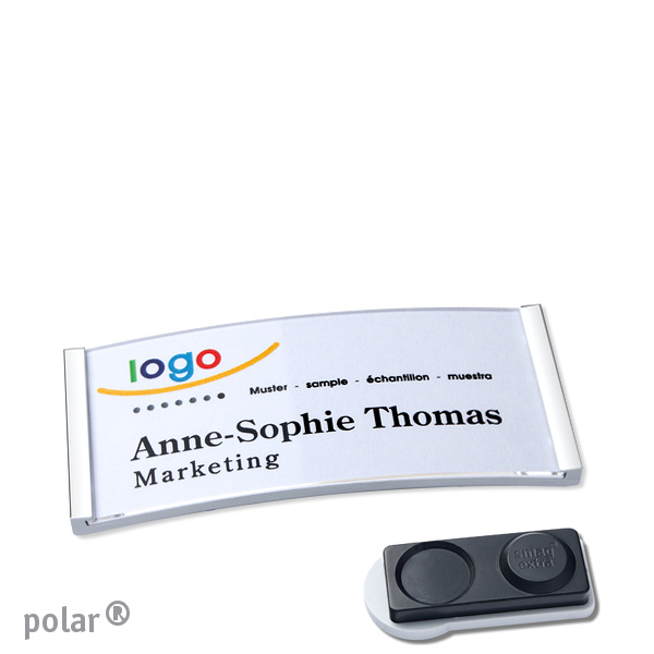 10 Namensschilder polar , magnetisch 65 x 30 mm | chrom | smag Magnet, extra stark, Kunststoff