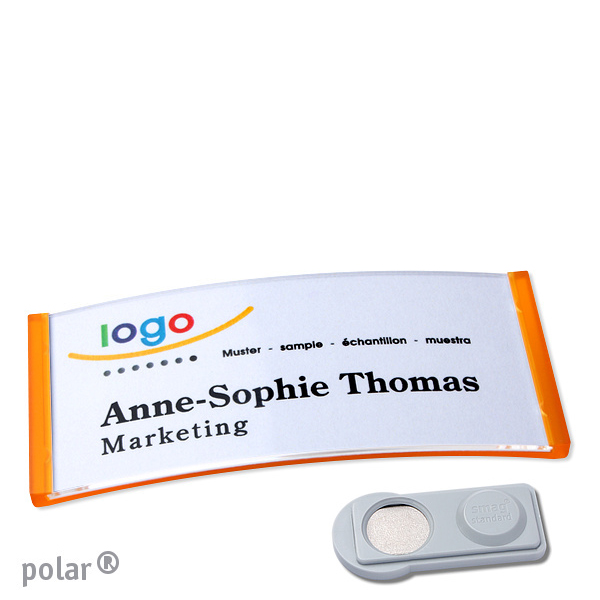 10 Namensschilder polar , magnetisch 74 x 34 mm | transluzent|orange | smag Magnet, Kunststoff