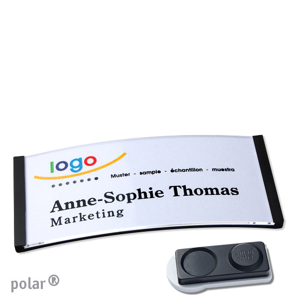 10 Namensschilder polar , magnetisch 74 x 34 mm | schwarz | smag Magnet, extra stark, Kunststoff