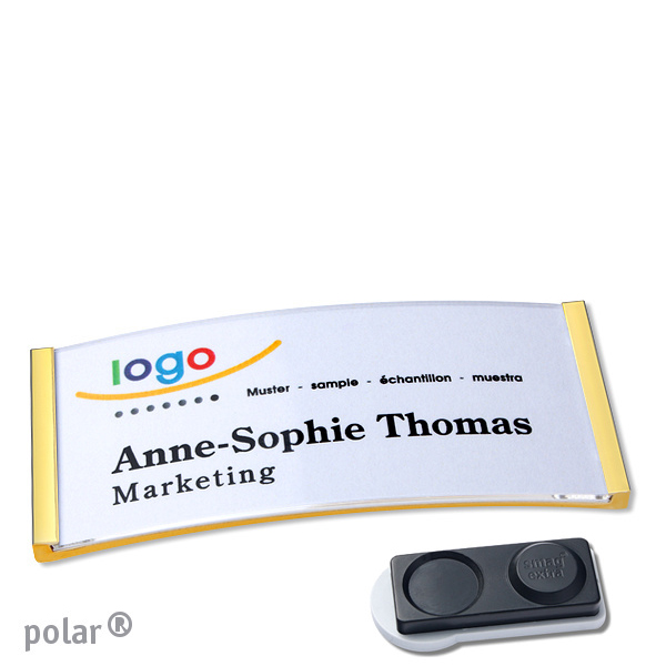 10 Namensschilder polar , magnetisch 74 x 34 mm | gold | smag Magnet, extra stark, Kunststoff