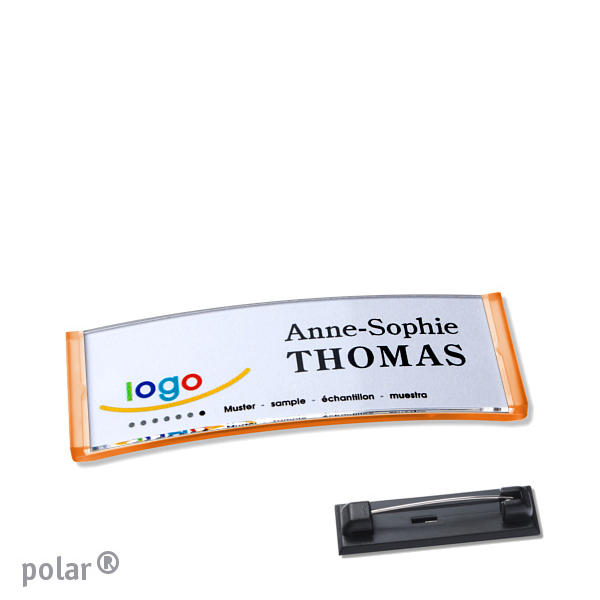 10 Namensschilder polar quick-print Nadel 64 x 22 mm | transluzent|orange, Kunststoff