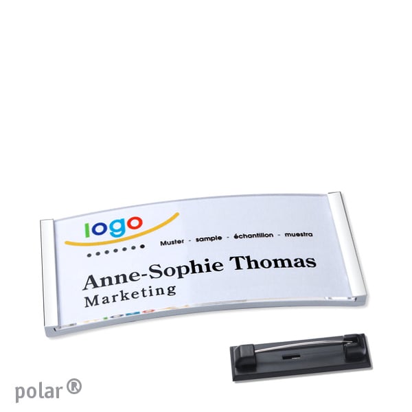 10 Namensschilder polar quick-print Nadel 65 x 30 mm | chrom, Kunststoff
