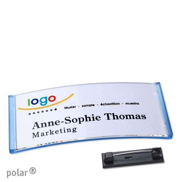 10 Namensschilder polar quick-print Nadel 74 x 34 mm | transluzent|blau, Kunststoff