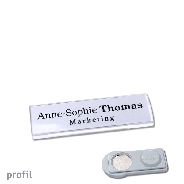 10 Namensschilder PROFIL, magnetisch 60 x 17 mm | smag Magnet, Acryl (PMMA), transparent