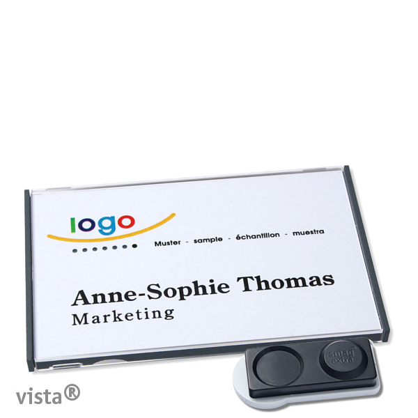 10 Namensschilder VISTA, magnetisch 75 x 47 mm | anthrazit | smag Magnet, extra stark, Kunststoff