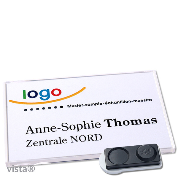 10 Namensschilder VISTA, magnetisch 85 x 54 mm | weiß | smag Magnet, extra stark, Kunststoff