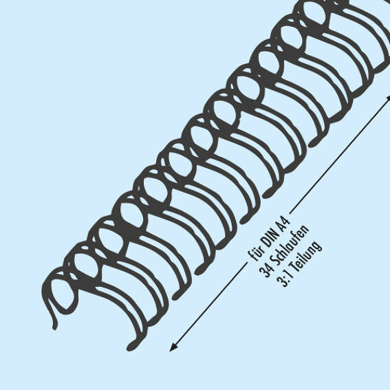 60 Blatt 3:1 Teilung Schwarz Drahtbinderücken Spiralbindung 8mm 5/16" bis max 